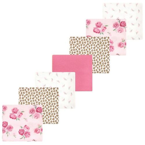 Luvable Friends Hudson Baby Cotton Poly Flannel Receiving Blankets 7pk, Rosy Bloom
