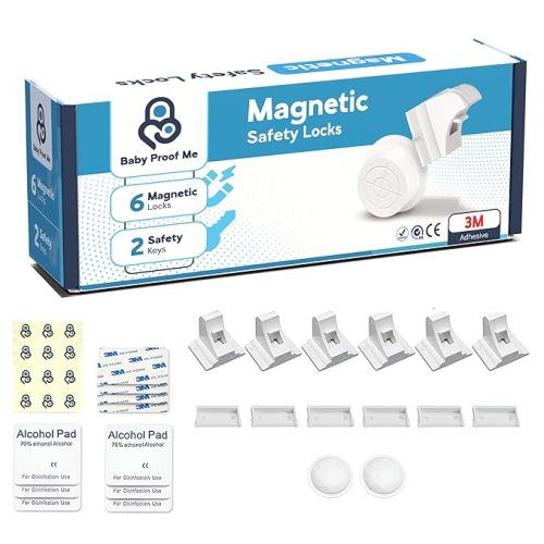 24-Pack Magnetic Cabinet Locks, Baby Proofing Child Safety Locks with 6 Keys, No-Drill 3M Adhesive for Cabinets & Drawers