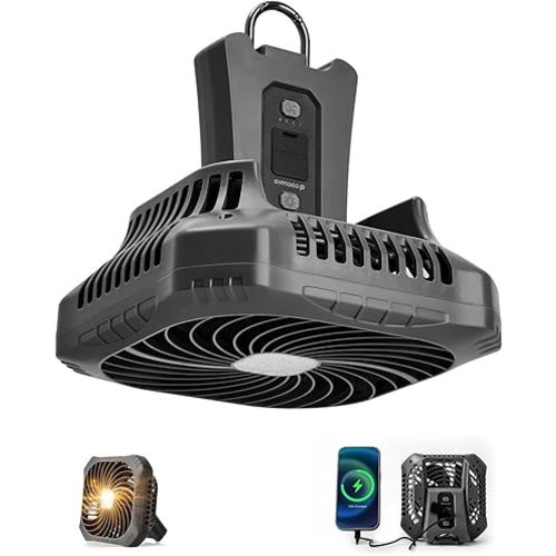 Odoland Portable Camping Fan with LED Lantern, 40H Rechargeable Battery Operated Quiet Tent Fan with Hanging Hook for RV Car Beach Outdoor Hurricane Emergency Outages