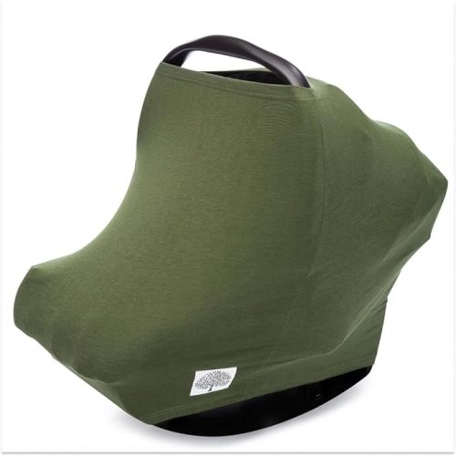Parker Baby 4 in 1 Car Seat Cover for Girls and Boys - Stretchy Carseat Canopy, Nursing Cover, Grocery Cart Cover, High Chair Cover - “Pine”