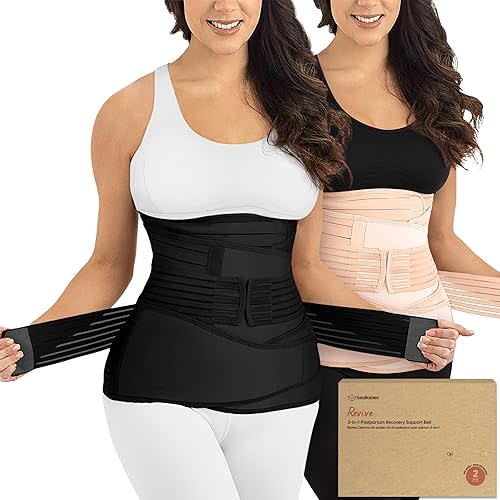 3in1 Postpartum Belly Support Recovery Wrap Band 2pk (Black/Ivory, M/L)