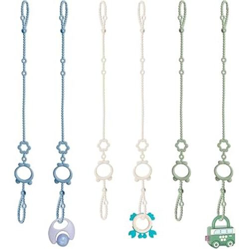 Toy Straps for Baby, 6pcs Adjustable Toy Holder for Stroller Accessories, Silicone Baby Tether Pacifier Clip, No Throw Baby Travel Essential Leash for High Chair, Car Seat, Baby Toy Clips