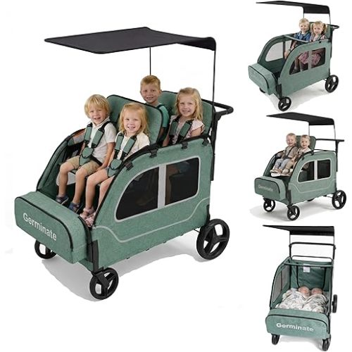 4 Seater Wagon Stroller, Triple Stroller for 2 3 Kids Toddler