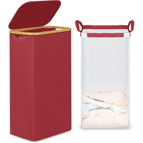 Slim Laundry Basket With Lid, Narrow Laundry Hamper With Removable Bag, Skinny Dirty Clothes Basket With Bamboo Handles For Bathroom, Bedroom & Laundry Room, 75L | Wayfair