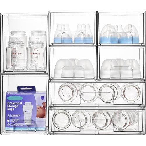 Vtopmart Stackable Storage Drawers Set of 5, Clear Plastic Organizer Bins for Baby Bottle, Beauty Supplies Storage, Ideal for Kichen Countertop, Vanity, Bathroom, Cabinet, Pantry Organization