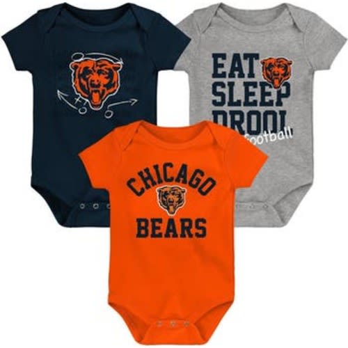 Newborn & Infant Orange/Navy/Heather Gray Chicago Bears Three-Pack Eat, Sleep & Drool Retro Bodysuit Set, 0-3M