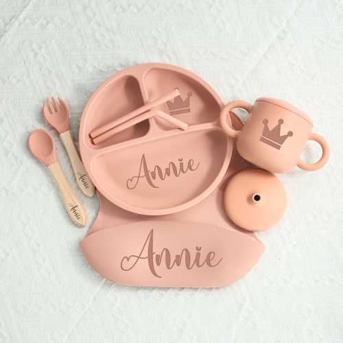 Personalized Silicone Baby Tableware Set/ Engraved Silicone Baby Weaning Set/ Unique Gift for Toddlers/ PCustom Baby Essentials/ Baby Shower