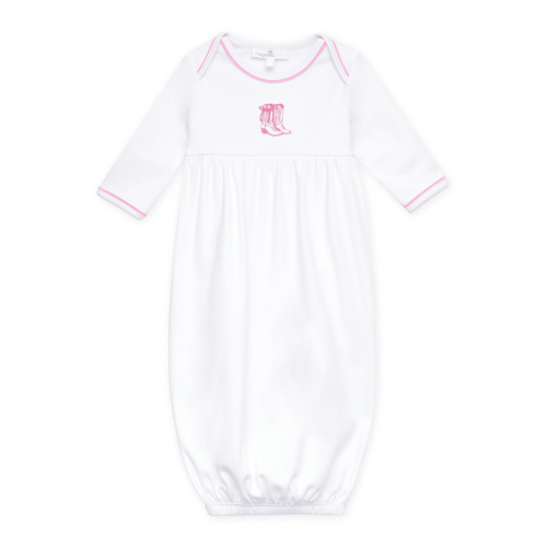 Darling Cowboy Boots Hand-Embroidered Gathered Gown - Pink