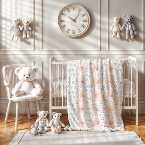 Pink Floral Winnie the Pooh Baby Blanket: Polyester Plush Crib Blanket