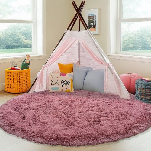 LOVEVOOK Round Fluffy Area Rug - Super Soft Circle Rugs for Kids Room - Shaggy Rugs for Nursery Fuzzy Carpet for Boys Girls Room