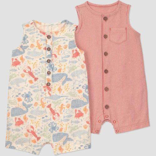 Carter's Just One You® Baby Boys' 2pk Sea Animals Romper Set - Ivory/Orange 3M