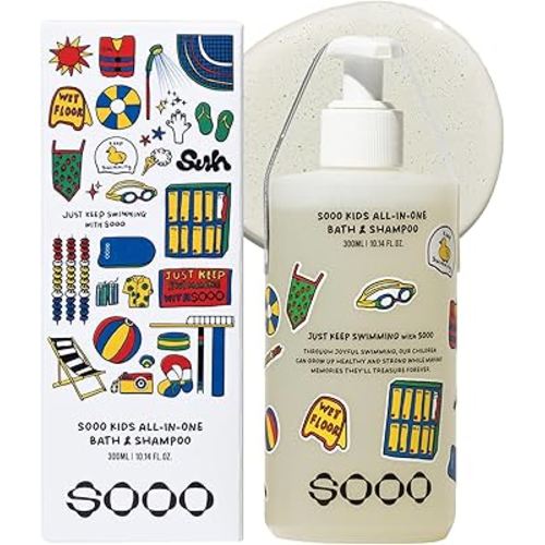 SOOO Kids Swimming Shampoo & Body Wash 2-in-1 Tear-Free Gentle Pool Care for Baby & Kids, Removes Chlorine & Salt After Swimming, Hydrating & Moisturizing Formula, Sulfate-Free, Paraben-Free 10.1oz