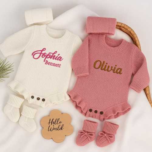 Personalized Baby Romper Christmas Outfit, Custom Embroidered Infant Bodysuit,Newborn Gift for Mom, Baby Shower Present,First Birthday Gifts