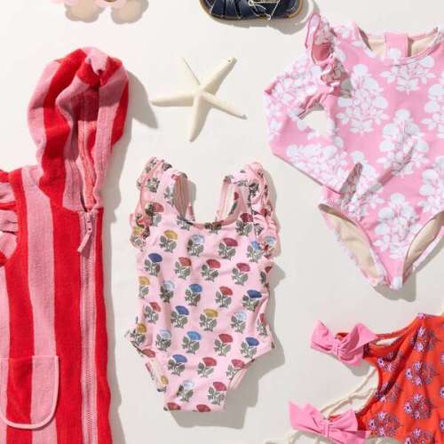 Girls Terry Coverup, Pink Red Stripe Wide Pink and Red Stripe - Pink Chicken | Maisonette