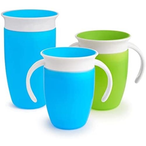 Munchkin Miracle 360 Trainer and Sippy Cup Set, 7 and 10 Ounce, 3 Pack, Blue/Green