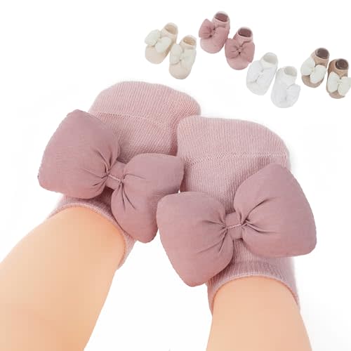 4 Pack Infant Ankle Baby Girl Non-Slip Grips Socks 0-6 Months With Bowknot | Ankle Socks for Girls,baby socks 0-6 months, baby girl newborn essentials,baby girl shower gifts, infant socks With Bowknot