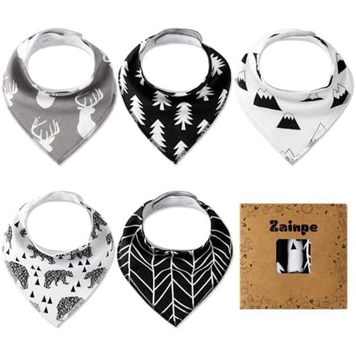 Zainpe 5Pcs Baby Bandana Cotton Drool Bibs Soft Infant Bib Adjustable Snaps Saliva Towels for Toddler 0-36 Months