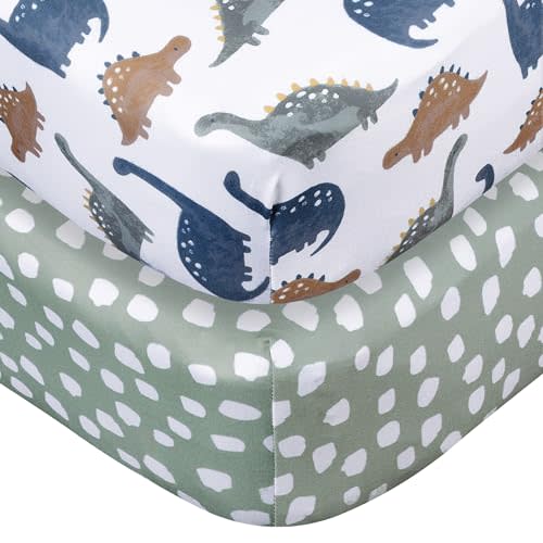 Gerber Baby Unisex 2-Pack Knit Crib Sheet, Dino Time, One Size