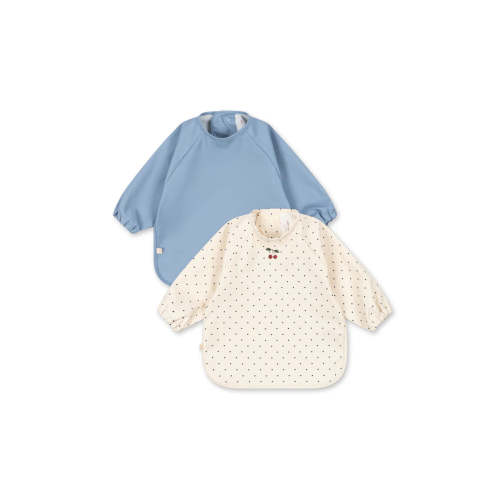 Konges Sløjd 2 Pack Dinner Bib With Sleeves - Navy Dot / Rain Washed