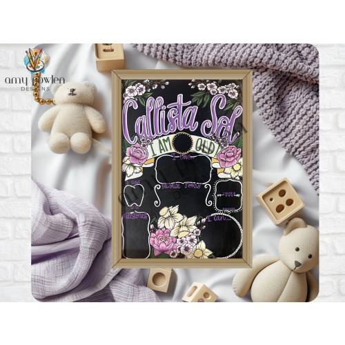 Personalized Baby Milestone Chalkboard, Floral Photo Prop (17x23)