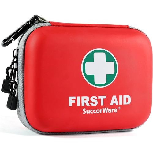 SuccorWare 150 Pieces Mini First Aid Kit - Small Medical Kit with Hard Shell - Emergency First Aid Kit for Car, Travel, Home, Outdoor, Office, Camping, Hiking (Red)