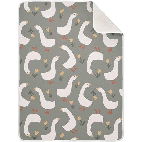 Cute Goose Woodland Animal Yellow Flowers Baby Swaddle Blanket for Boys and Girls, Muslin Baby Receiving Swaddle Blanket, Soft Cotton Nursery Swaddling Blankets for Newborn Toddler Infant