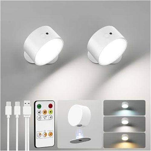 Rechargeable Wall Sconces with Remote, Magnetic Wall Lights, White