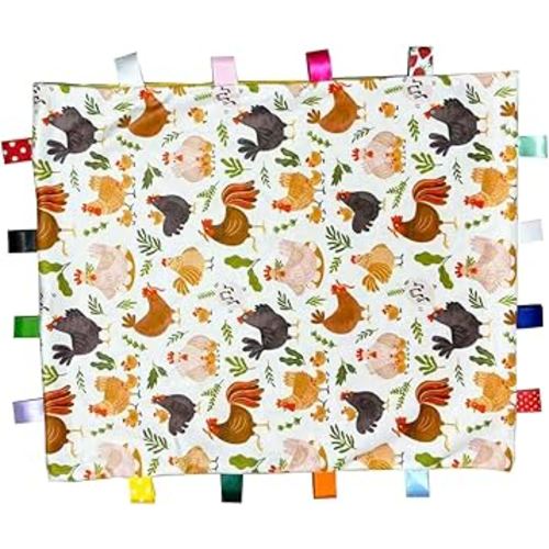 Tag Blankets for Babies, Cute Chicken Taggy Blanket, Soft Blanket with Tags for Boys and Girls Gift