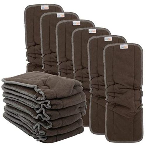 ALVABABY Charcoal Bamboo Inserts with Gussets Natures Cloth Diaper liner 5 Layer Bamboo Charcoal Staple Fiber Inserts Reusable Liners for Baby Cloth Diapers 12 Pack 12FLN