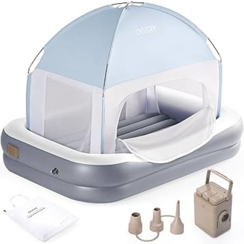 OGERY Inflatable Toddler Travel Bed with Cordless Rechargeable and Detachable Air Pump and Tent, Portable Kids Air Mattress with 4 Sides Safety Bumpers Ideal for Home, Grandma's, Camping, Traveling