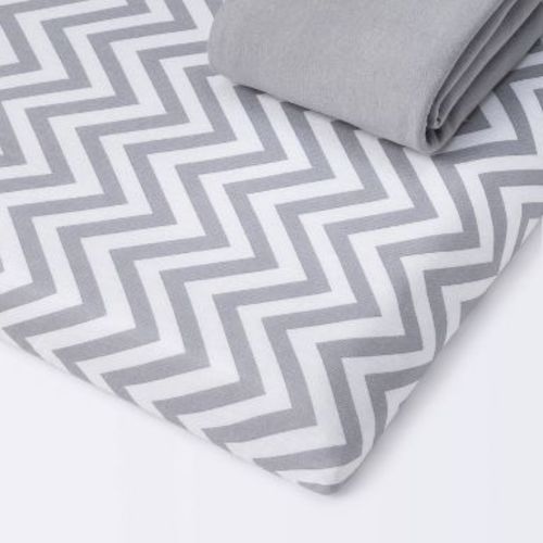 Fitted Play Yard Cotton Jersey Sheet - Cloud Island™ Chevron/Gray 2pk