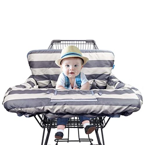 Shopping Cart Cover for Baby boy Girl, Grocery Cart Cushion Liner, Infant High Chair Cover,Grey Strip