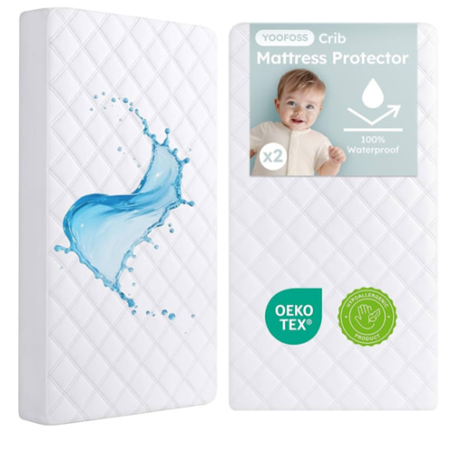Yoofoss Waterproof Crib Mattress Protector 2 Pack, Quilted Crib Mattress Pad Cover Ultra Soft and Breathable, Machine Washable Toddler Mattress Protector for Standard Baby Crib Size 52''x28''