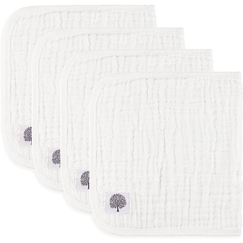 Parker Baby Co. Muslin Baby Burp Cloths, 100% Cotton Burping Clothes, Newborn Essential, Must-Have Baby Registry, Modern and Trendy Colors, 20x11 Unisex Large, Pack of 4 - White