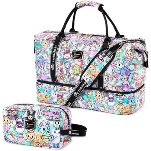 Tokidoki Travel Duffle Bag for Women, Weekender Bags with Shoe Compartment, Carry on Overnight Bag with Toiletry Bag, Gym Duffel Bag with Wet Pocket, Hospital Bags for Labor and Delivery
