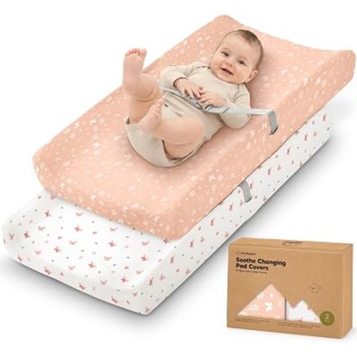 2-Pack Organic Changing Pad Covers for Girl, Boy, 100% Cotton (Butterflies)