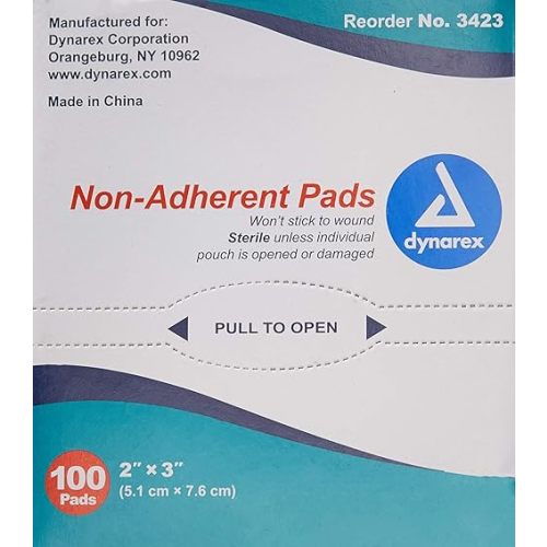 Dynarex Non-Adherent Pad, Sterile, 2x3, Box/100