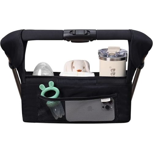 haakaa Universal Stroller Organizer with Insulated Cup Holder - Black, Single Cup Holder, Stroller Caddy with Shoulder Strap & Extra Non-Slip Stroller Hook, Fits Most Strollers