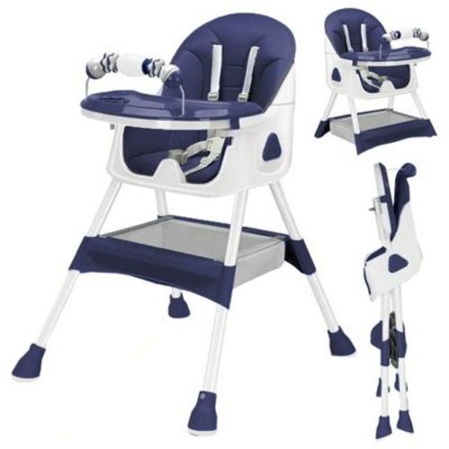 3-in-1 Baby High Chair, Foldable & Portable with Double-Layer Tray, 5-Point Safety and Toy Rack for Babies-Blue
