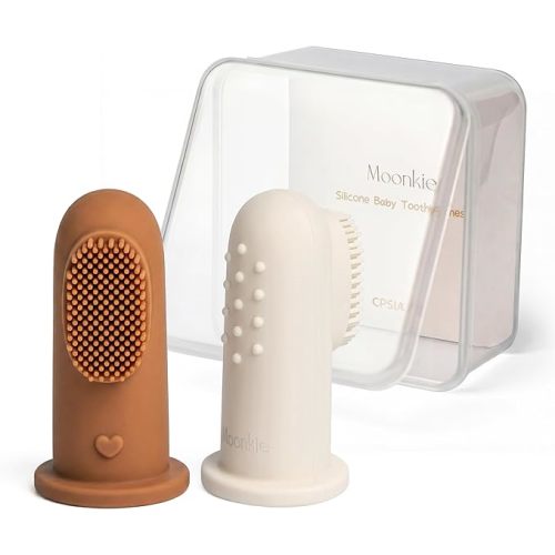 Moonkie Baby Finger Toothbrush Tongue Oral Cleaner Kit for 3 Months +, 3 Pcs (Blush/Pale Mauve/Blush)