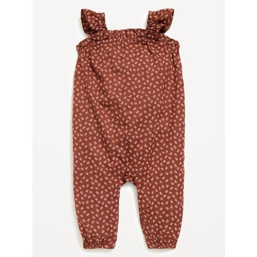 Printed Sleeveless Textured Ruffle-Trim Jumpsuit for Baby
