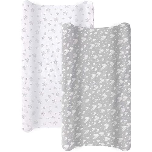 Biloban Changing Pad Cover, 100% Cotton Jersey Knit Soft Changing Pad Cover, Changing Pad Covers 2 pack for Girls Boys, Grey Star
