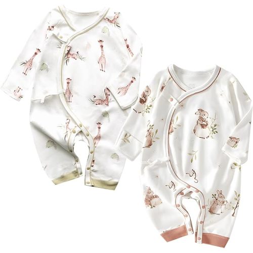 100% Organic Cotton Soft 0-6 Months 2-Piece Unisex Footless Newborn Baby Sleepers Pajamas Romper Boys Girls