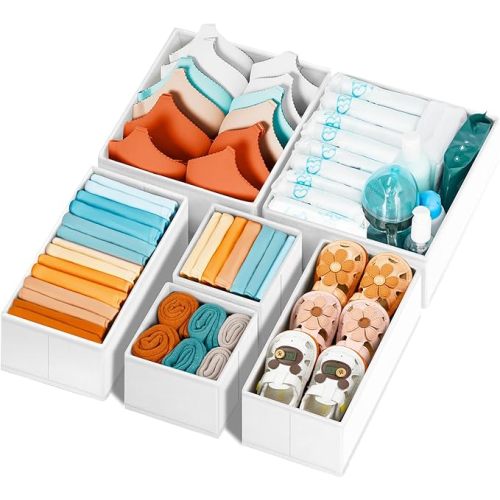 Criusia Drawer Organizer Clothes, 24 Pack Dresser Organizer Bins for Nursery Bedroom, Closet Organization and Storage Dividers for Clothing, Baby Clothes, Underwears, Socks (Beige)