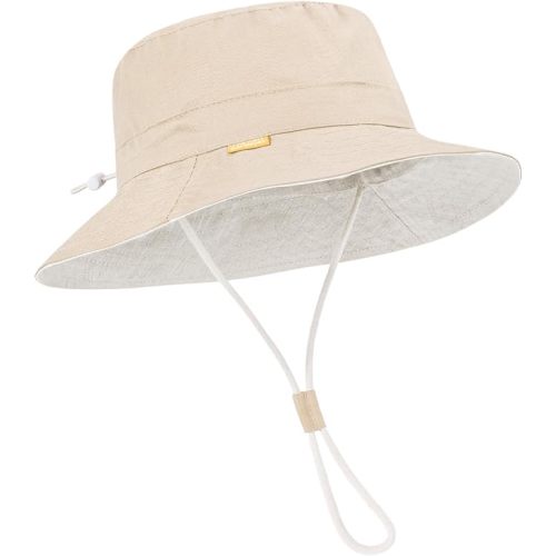 Baby Sun Hat for Boy Girl Toddler Summer Bucket Hat,Kids Sun Protection Beach Cotton Baby Hats - 6-24 Months - Light Khaki