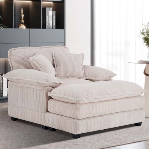 BUIORD 56" Accent Chair with Ottoman, Corduroy Single Sofa Chair Armch – buiord