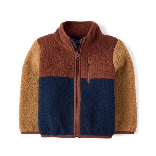 Baby And Toddler Colorblock Sherpa Zip Up Jacket - Brown