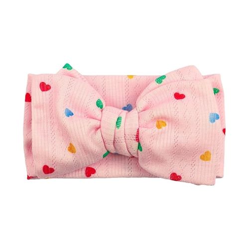 LemonSpace Handmade Cotton Baby Bows for Baby Girls Heart Print | Stretchy Soft Cotton Double Bows Comfortable Hair Accessories for Newborn Toddler Kids,Ideal Gift for Valentines Day,Holidays