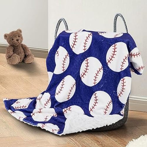 Baseball Baby Blanket for Boys Girls Soft Fleece Minky Blanket with Dotted Backing Double Layer Newborn Toddler Blankie for Nursery Stroller Crib Gift to Son Nephew Grandson 26.5 * 40 Inches