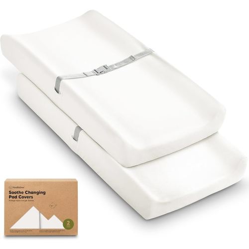 2-Pack Organic Changing Pad Covers for Girl, Boy, Neutral - 100% Cotton Changing Table Pad Cover,Soft Baby Nursery Diaper Changing Pad Sheets,Contour Changing Pads Liners,Change Pad Cover (Soft White)